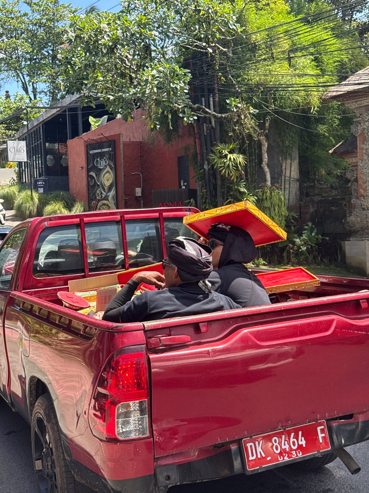 Vehicles spotted on Ubud street during early morning hours