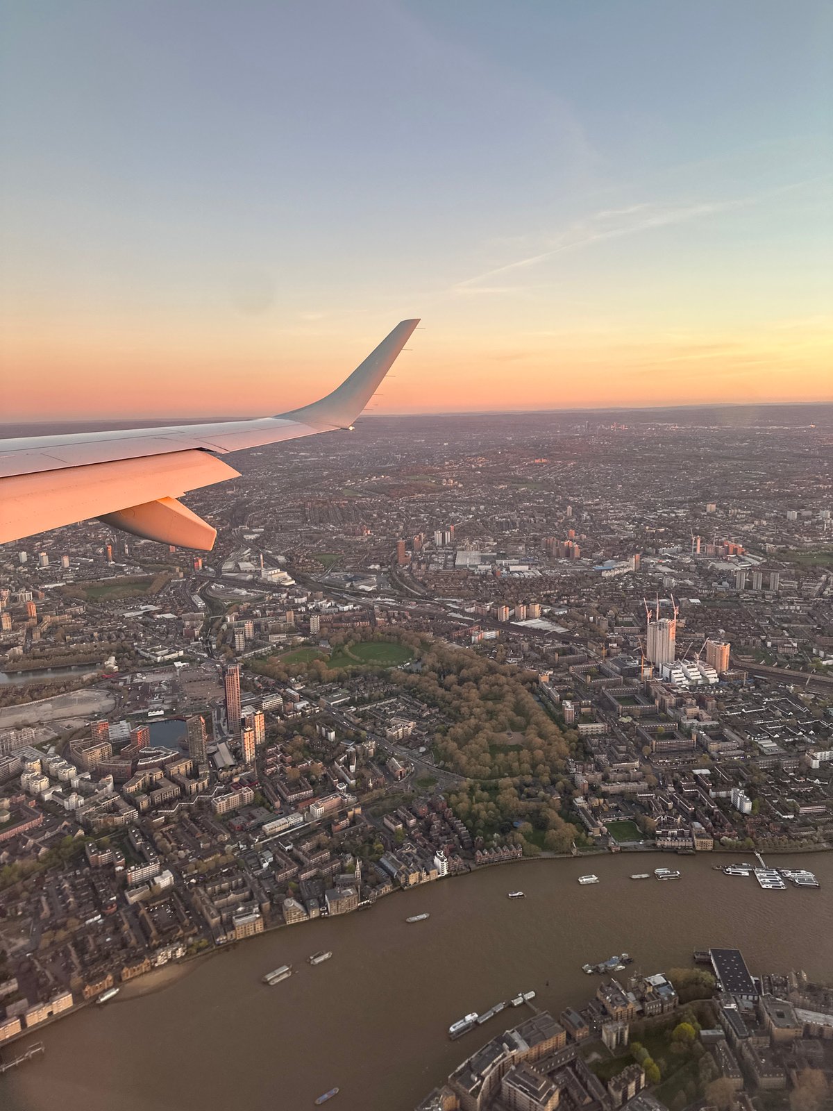 Aerial view of London captured from aircraft over Thames
