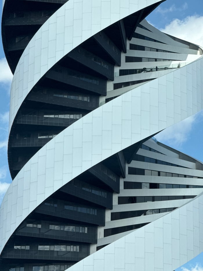 Modern spiral building observed in Tlaxcalancingo, Mexico