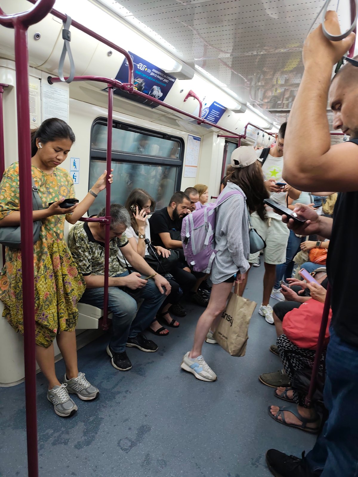 Crowded afternoon ride on the Sofia metro