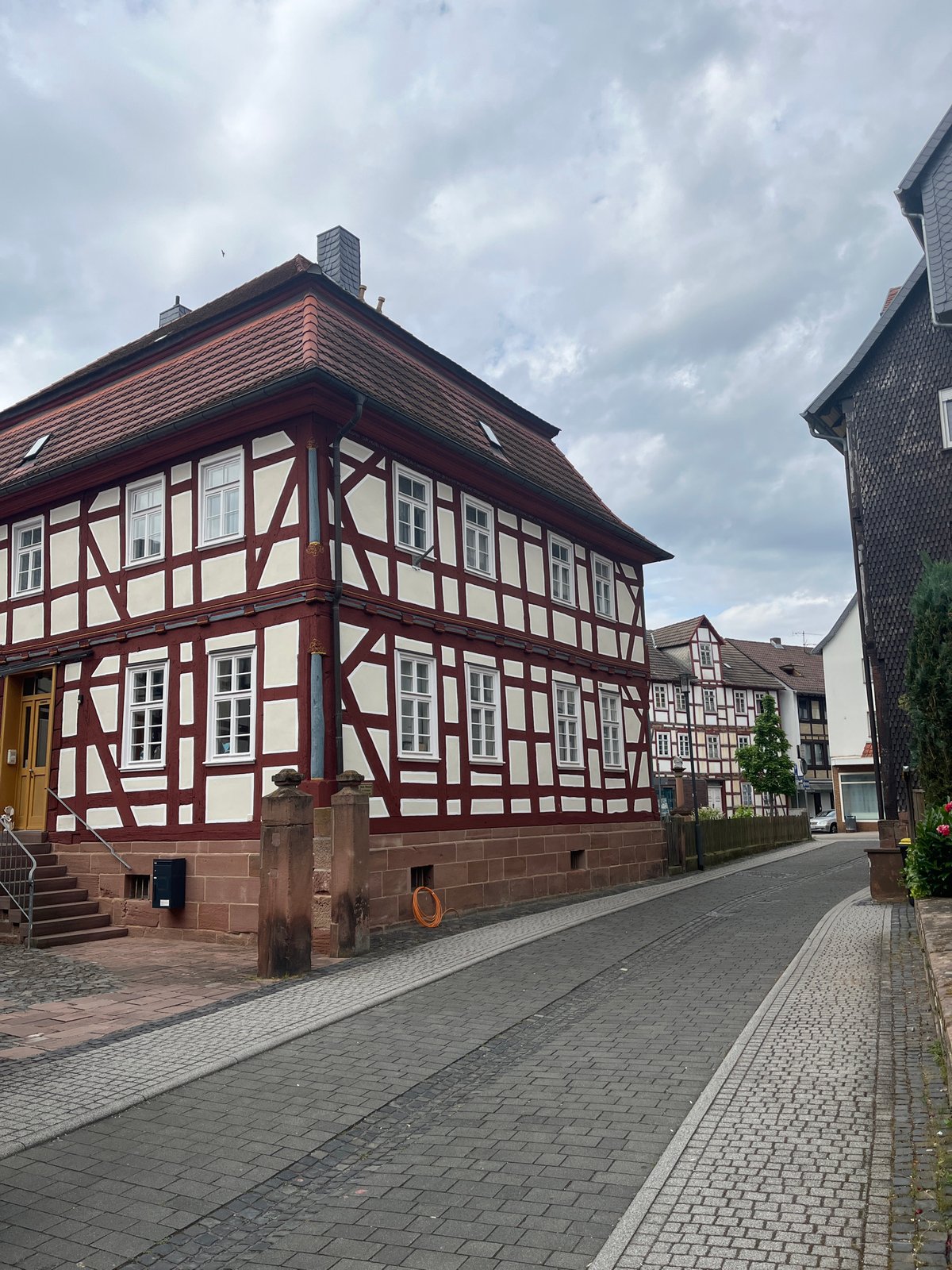 Neustadt's historic old town: timber frames, church spires, and cobblestones