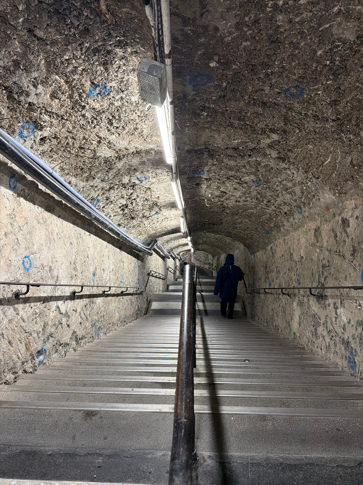 Underground tunnel with marked walls documented in Paris