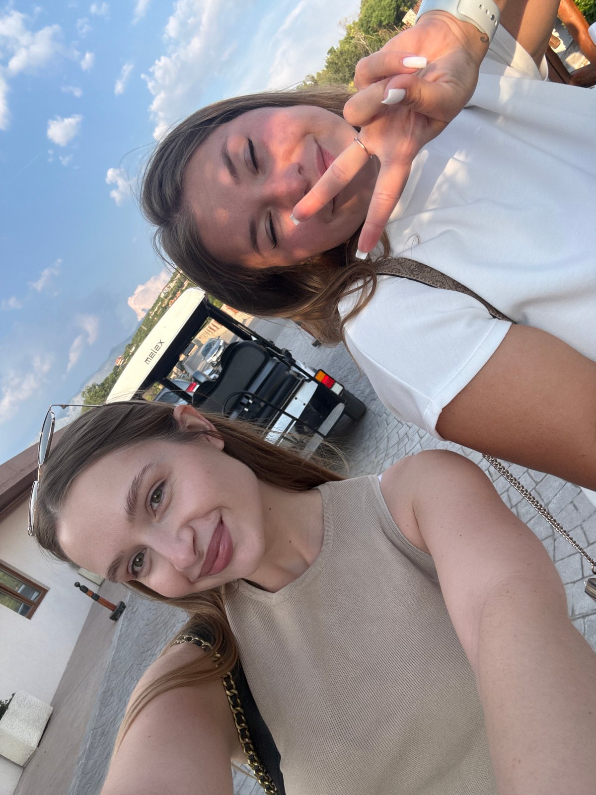 Friends pose for selfies in scenic Montenegro mountain town