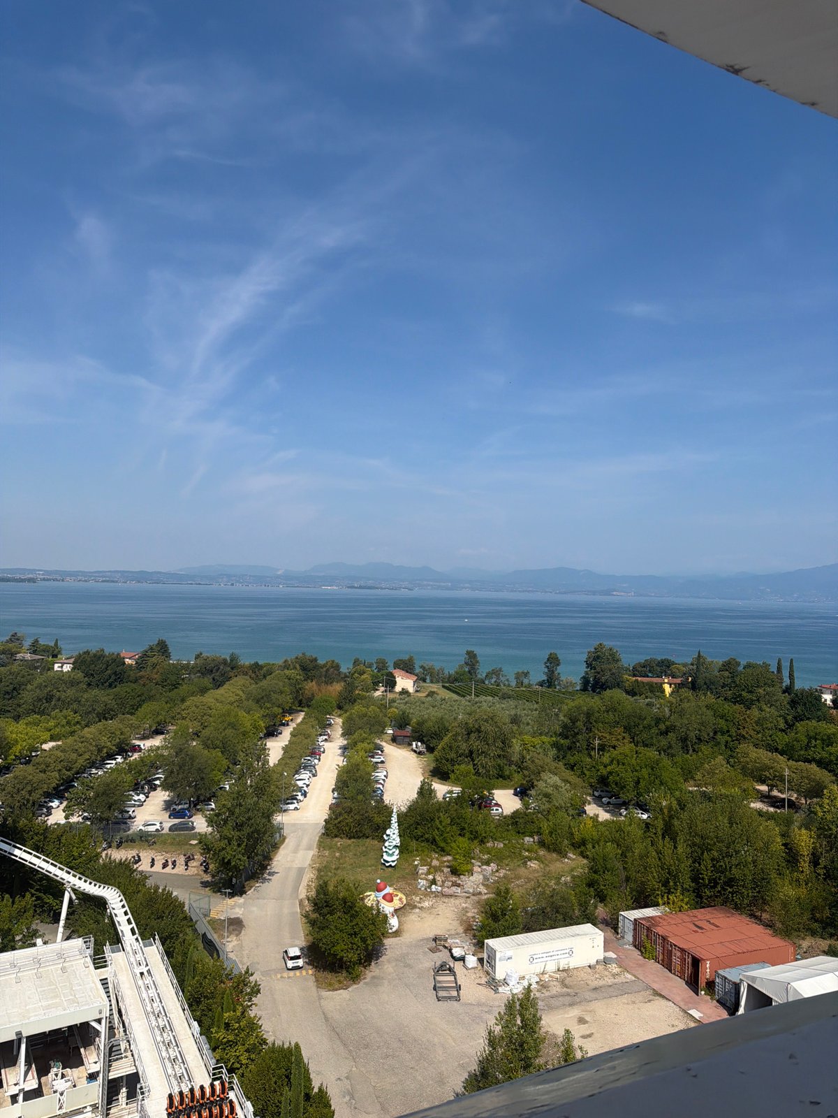 Aerial look at a Lake Garda theme park on a summer morning