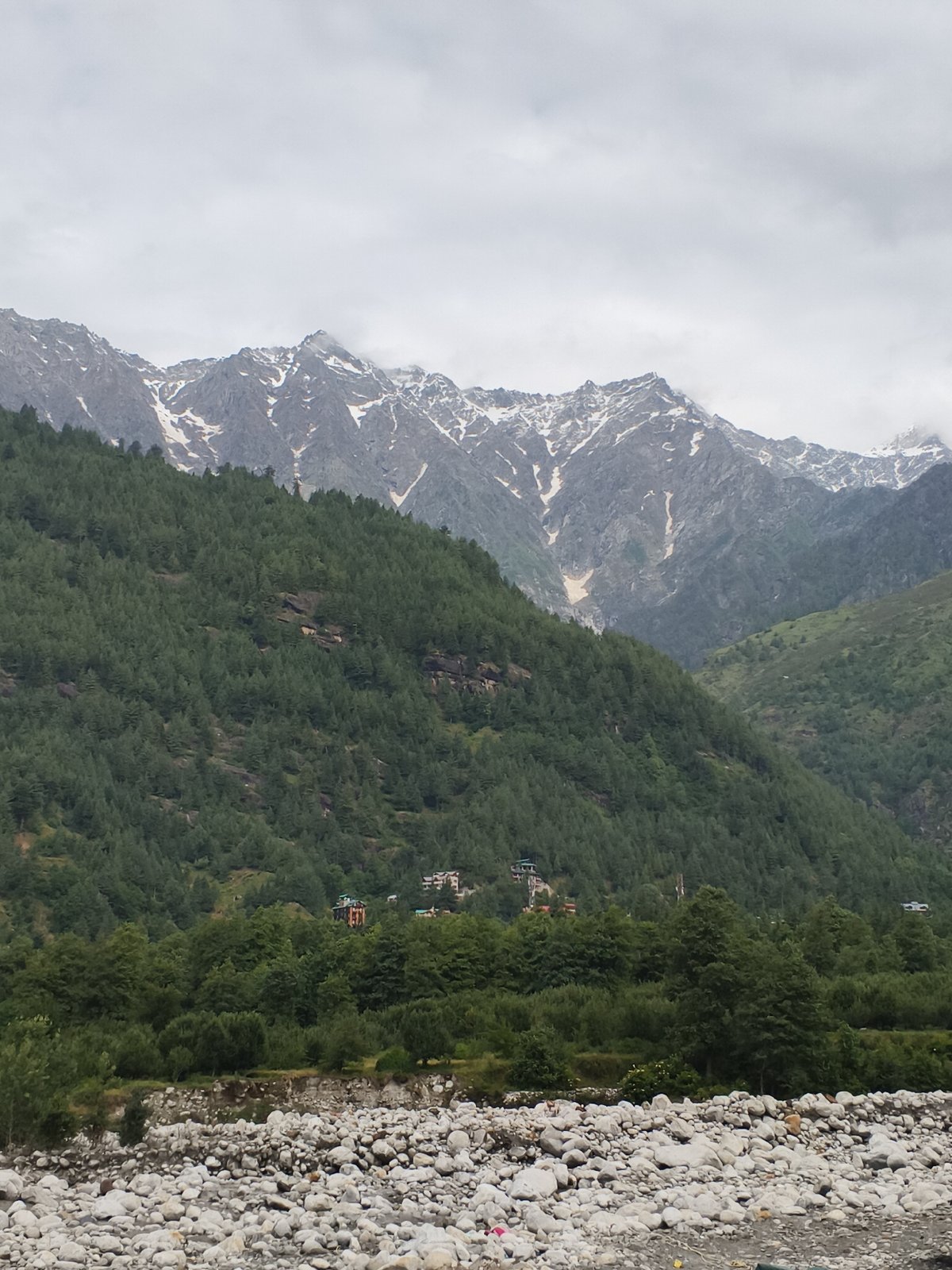 Everyday life in a Himalayan village on a grey morning