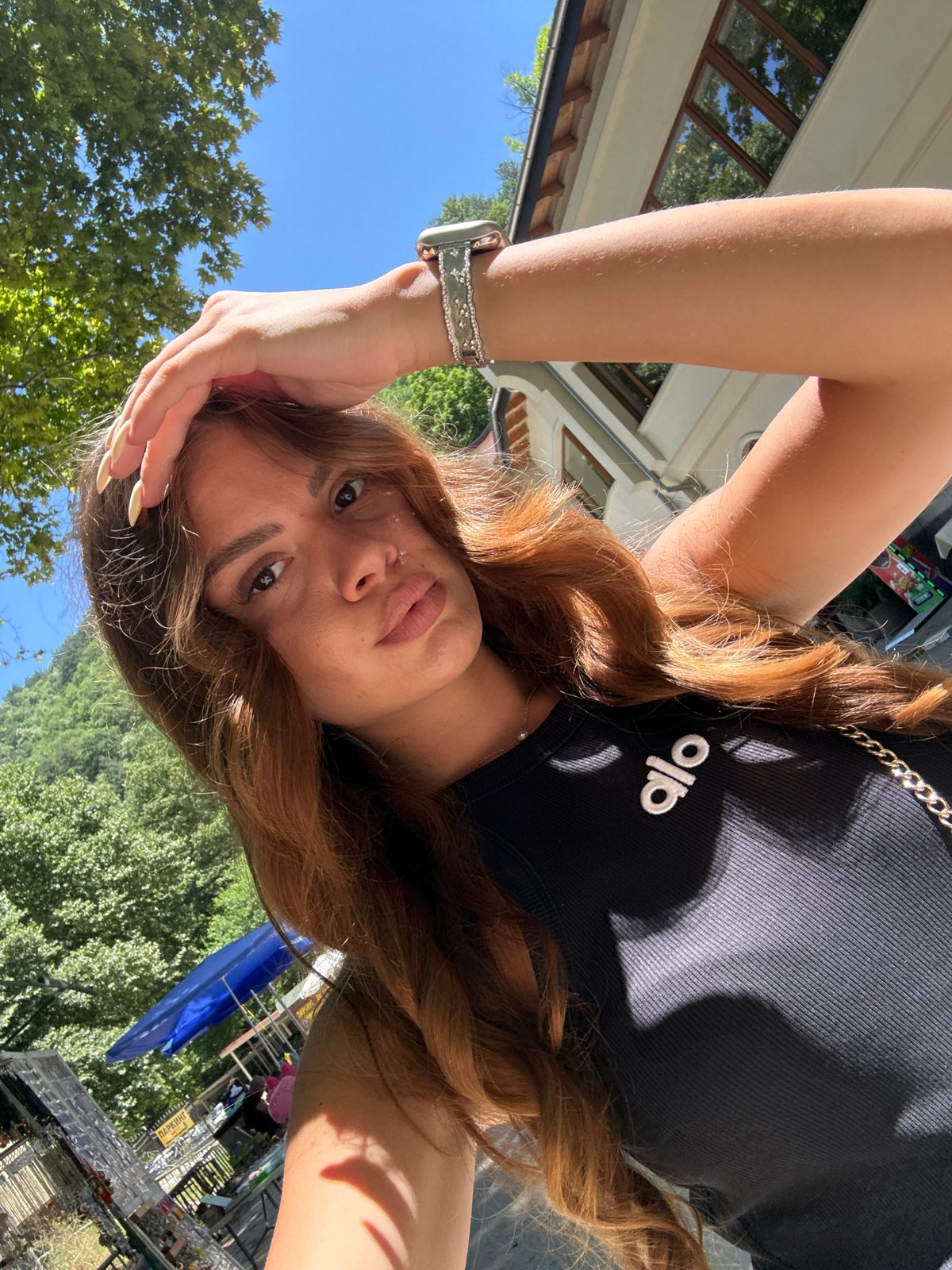 Sunny morning selfies and road traffic in Bachkovo, Bulgaria