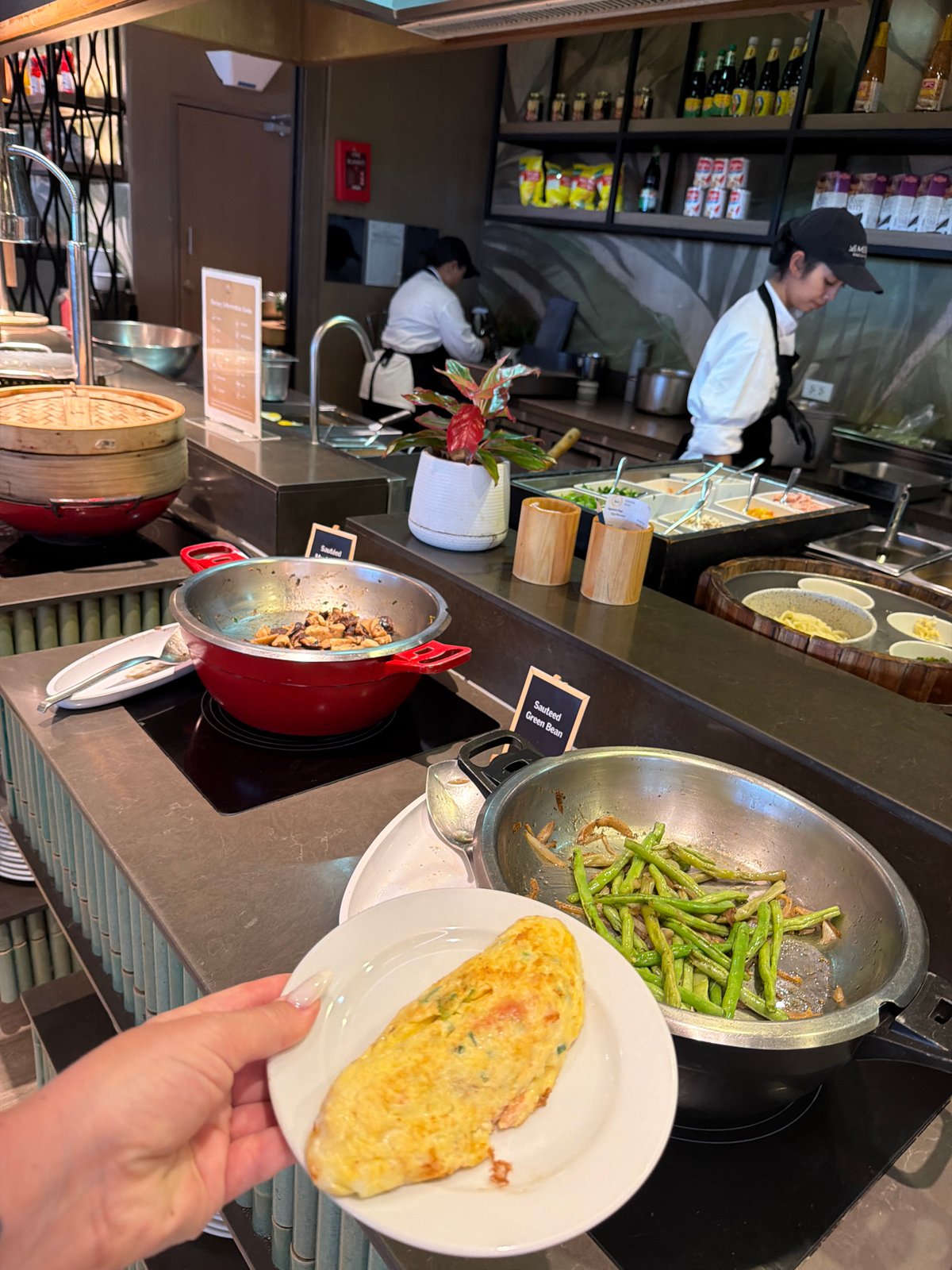 Hotel breakfast buffet fully stocked in Bang Muang, Thailand