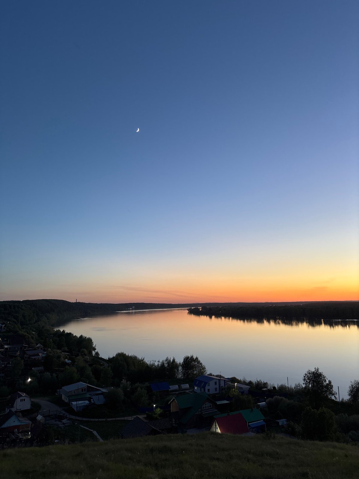 Evening sunset gathering with pets in rural Ольховка, Russia