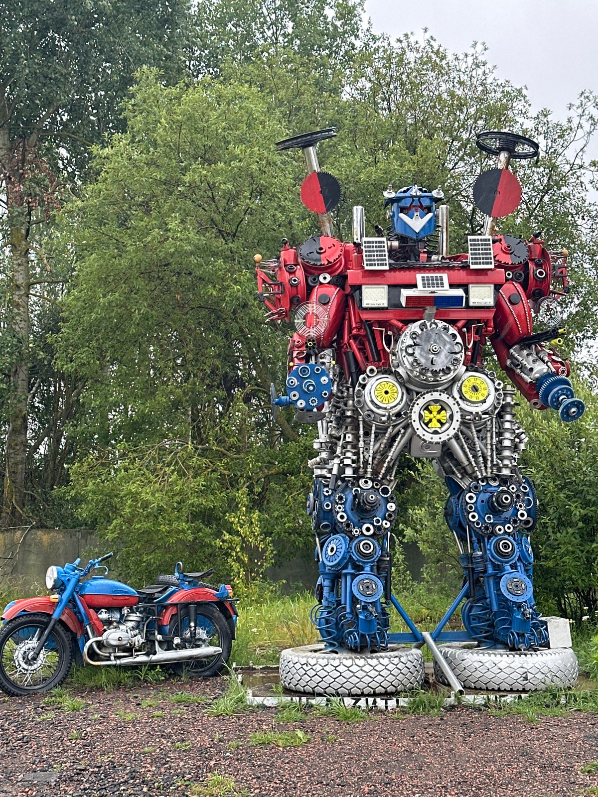 Life-size Optimus Prime sculpture built from salvaged metal parts