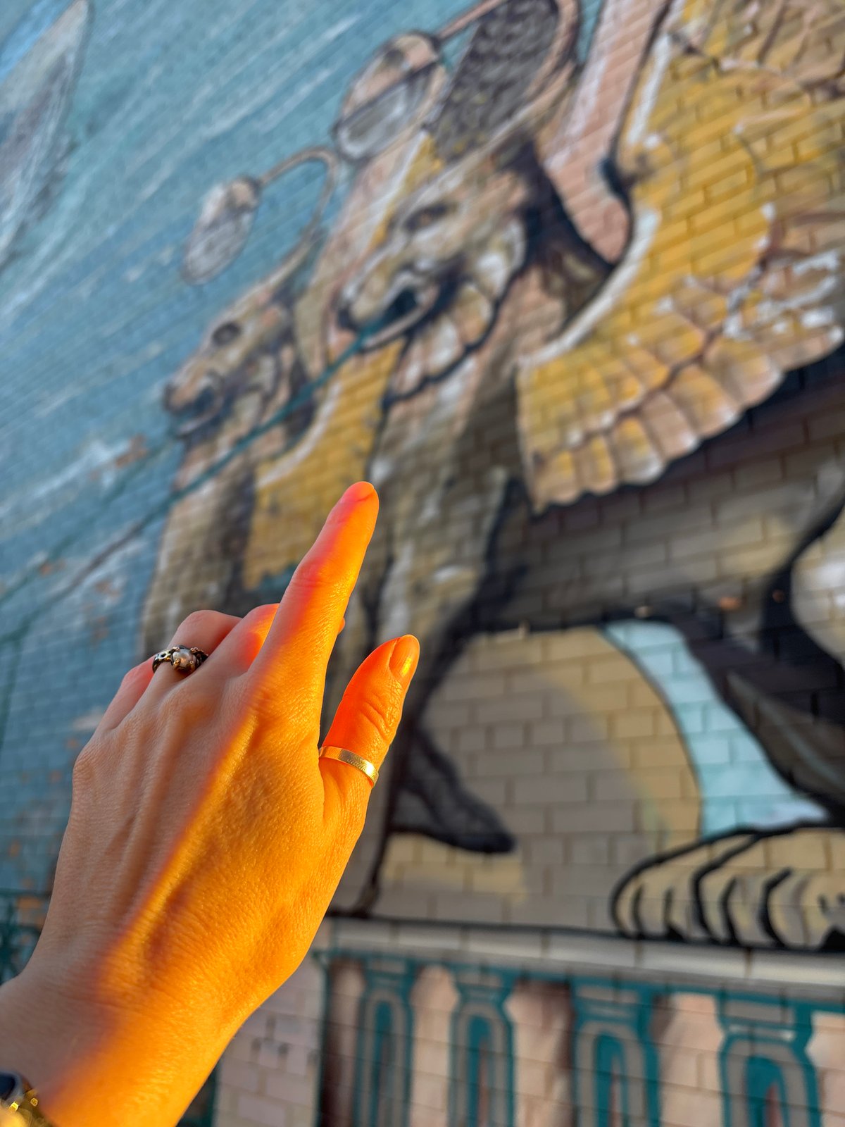 Person examines large cityscape mural in Kudrovo residential area