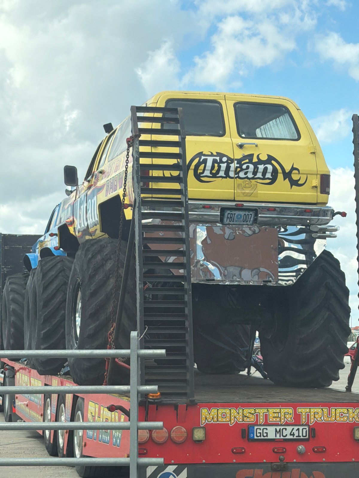Monster truck convoy spotted traveling through Oradea, Romania
