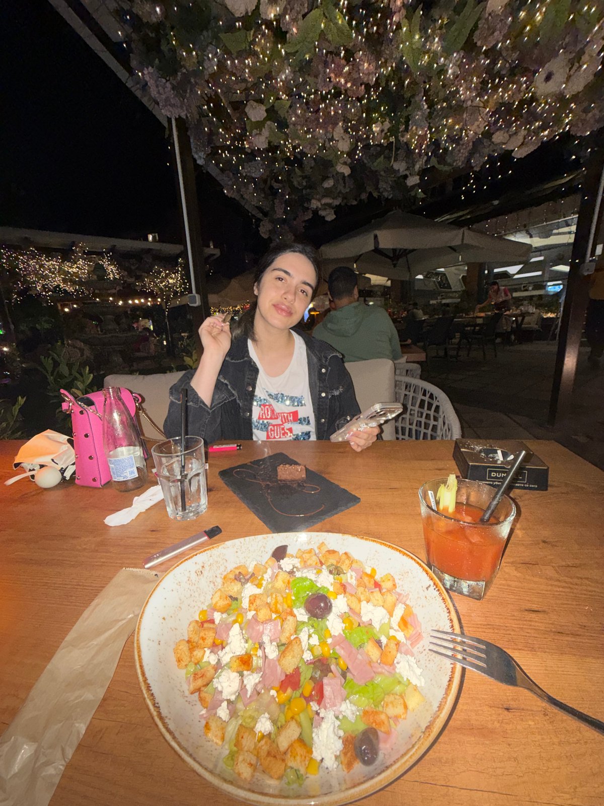 Evening dining captured at outdoor Sofia restaurant