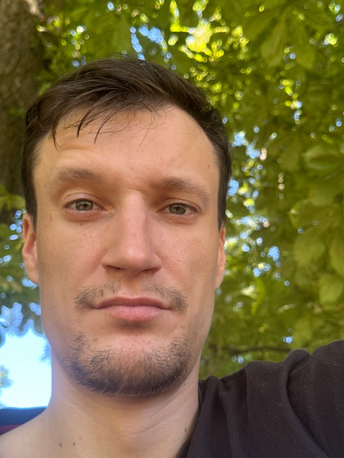 Sitting under a tree in a Makiv park, summer morning