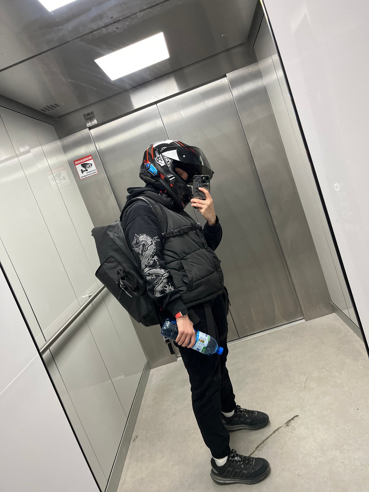 Person photographed in modern elevator in Plovdiv, Bulgaria