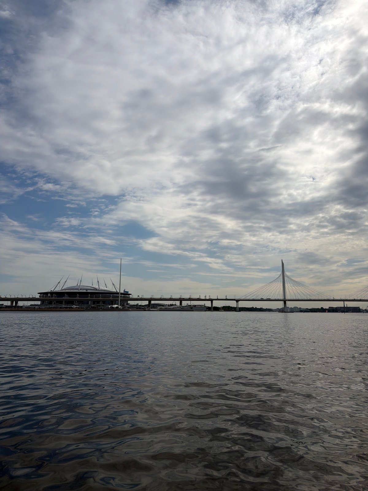 Morning boat activity observed on Neva River near stadium