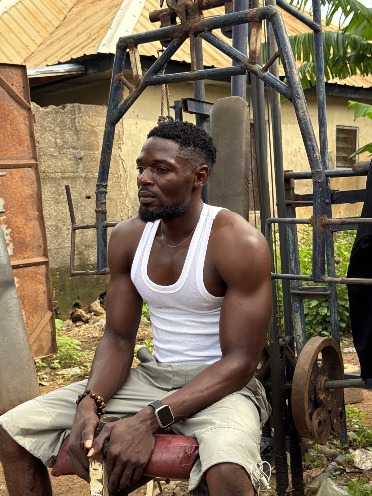 Outdoor gym, kids at play, and polling activity in Akwanga