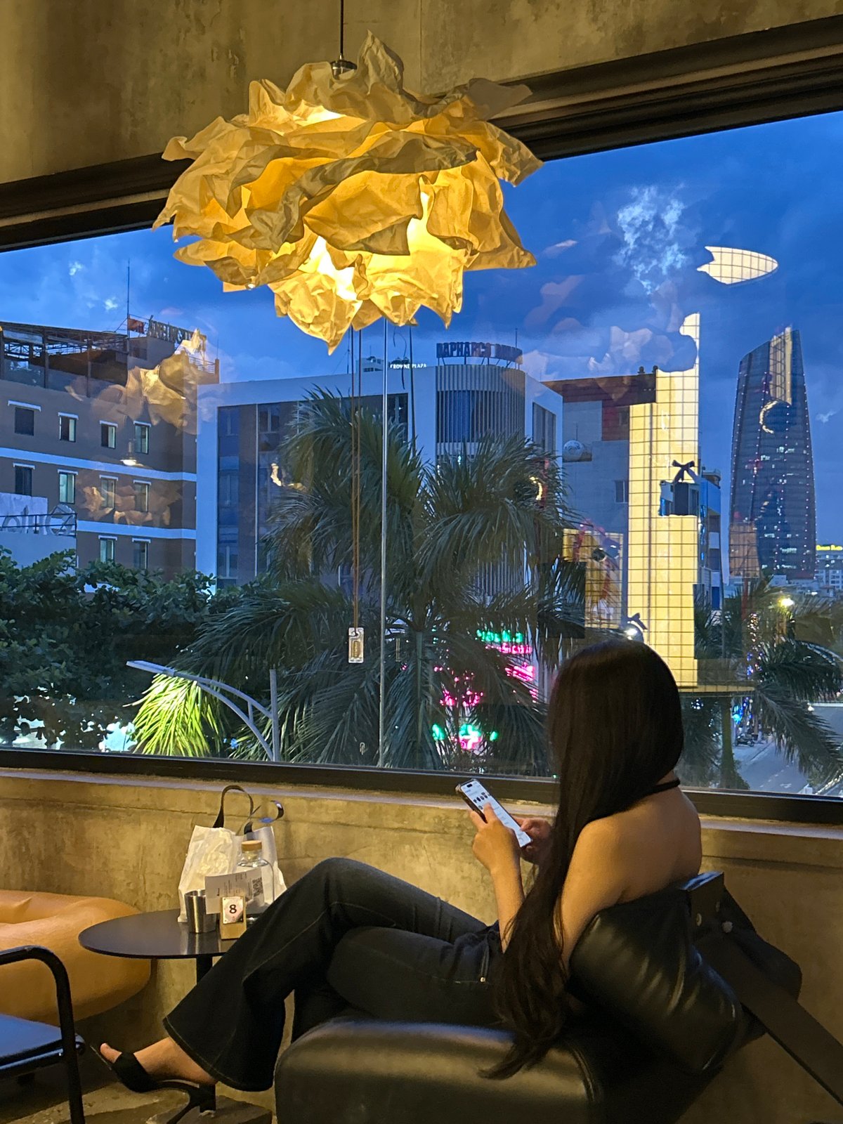 Da Nang café and stormy skyline, morning to midday