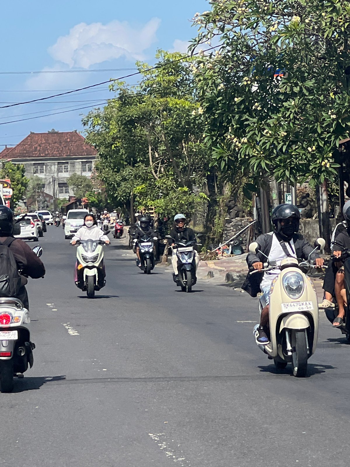 Normal motorcycle traffic observed in Sukawati, Indonesia