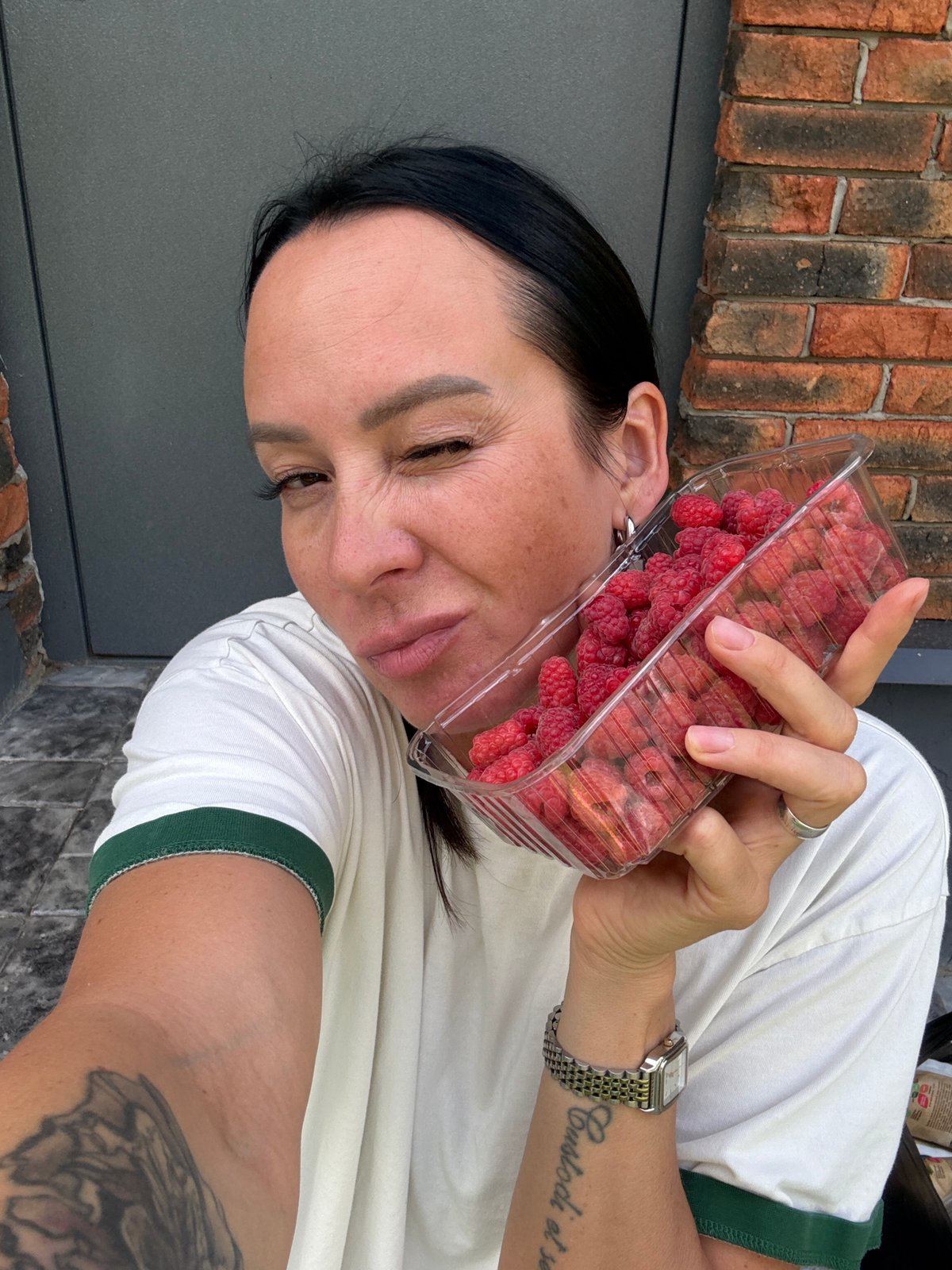 Summer afternoon snapshots from Chaikovsky — berries, pool, and a dog