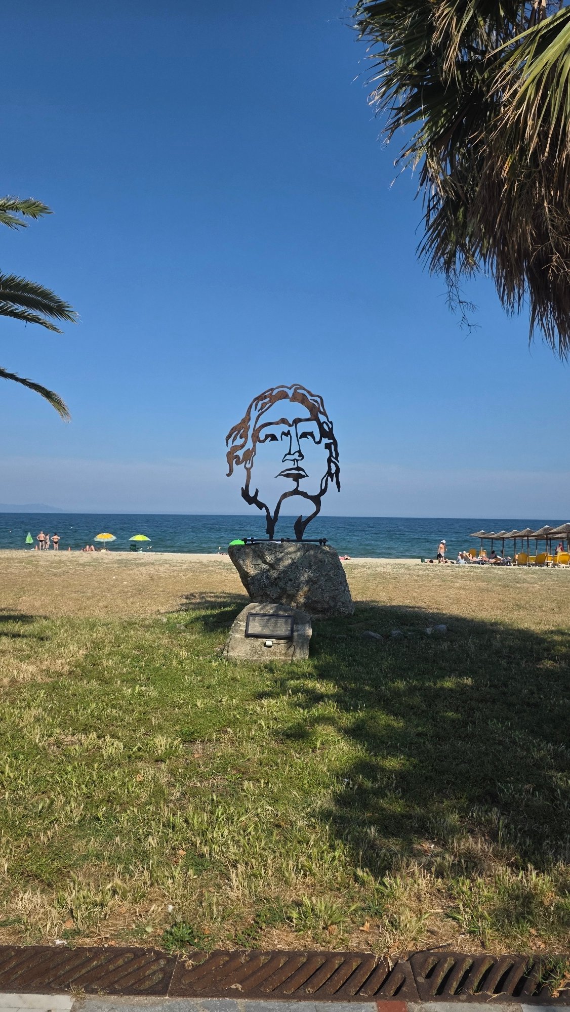 Outdoor art installation documented along Asprovalta Greece coastal promenade