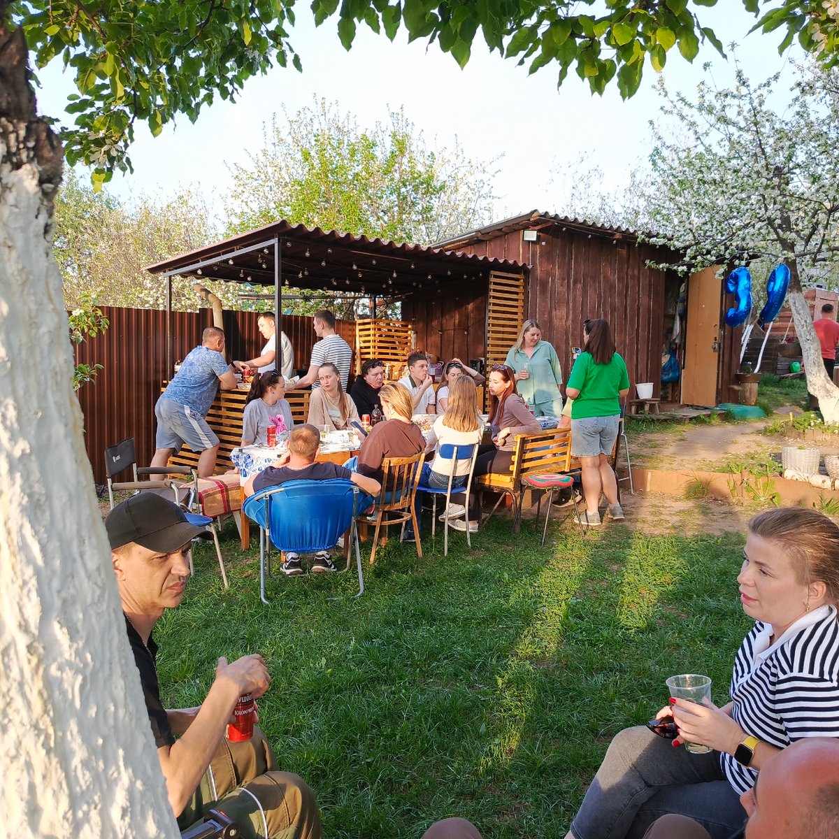 Spring celebration with decorated trees in Chaikovsky, Russia