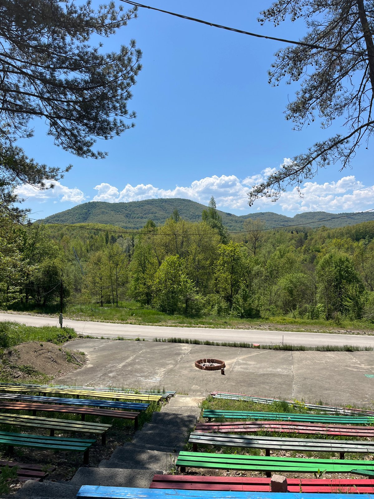 Colorful roadside benches documented in rural Bulgarian village