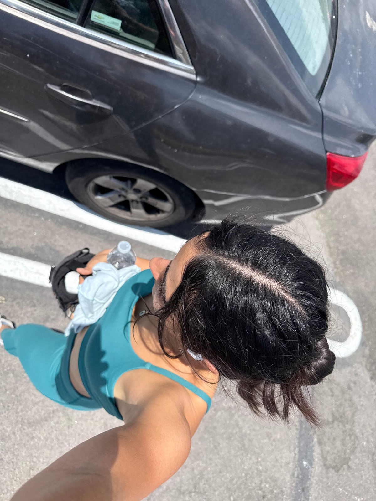 Woman's fitness routine documented across multiple Puebla locations