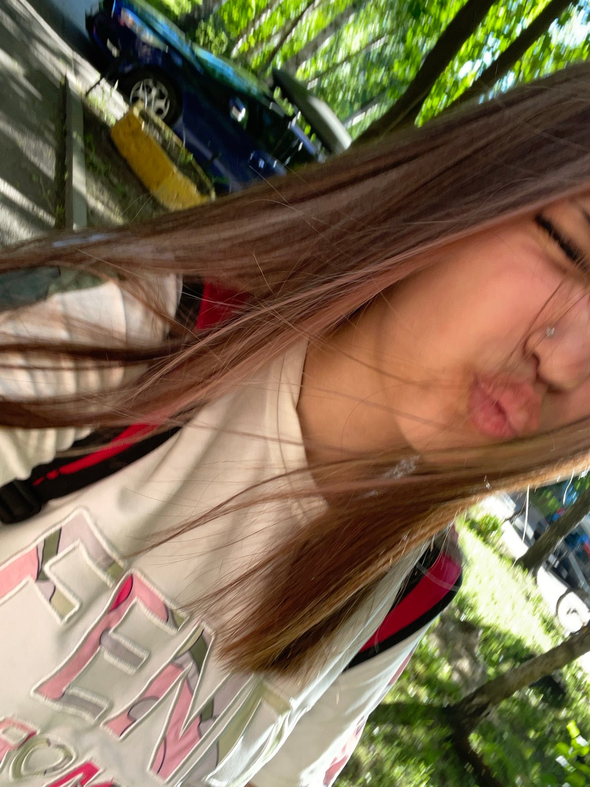 Woman takes morning selfie in Sinyavino, Russia