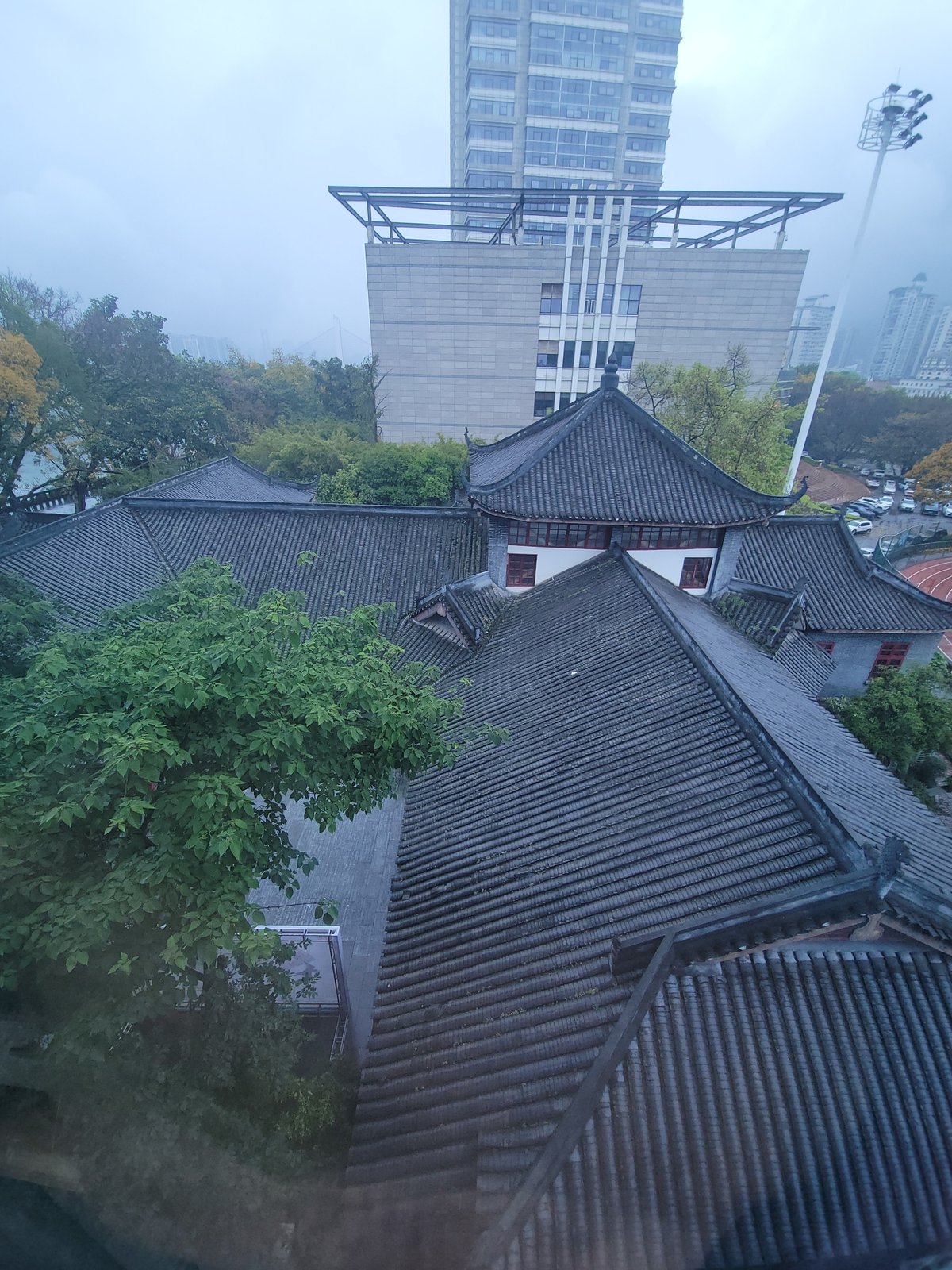 Traditional buildings and modern cityscape captured in Shapingba District
