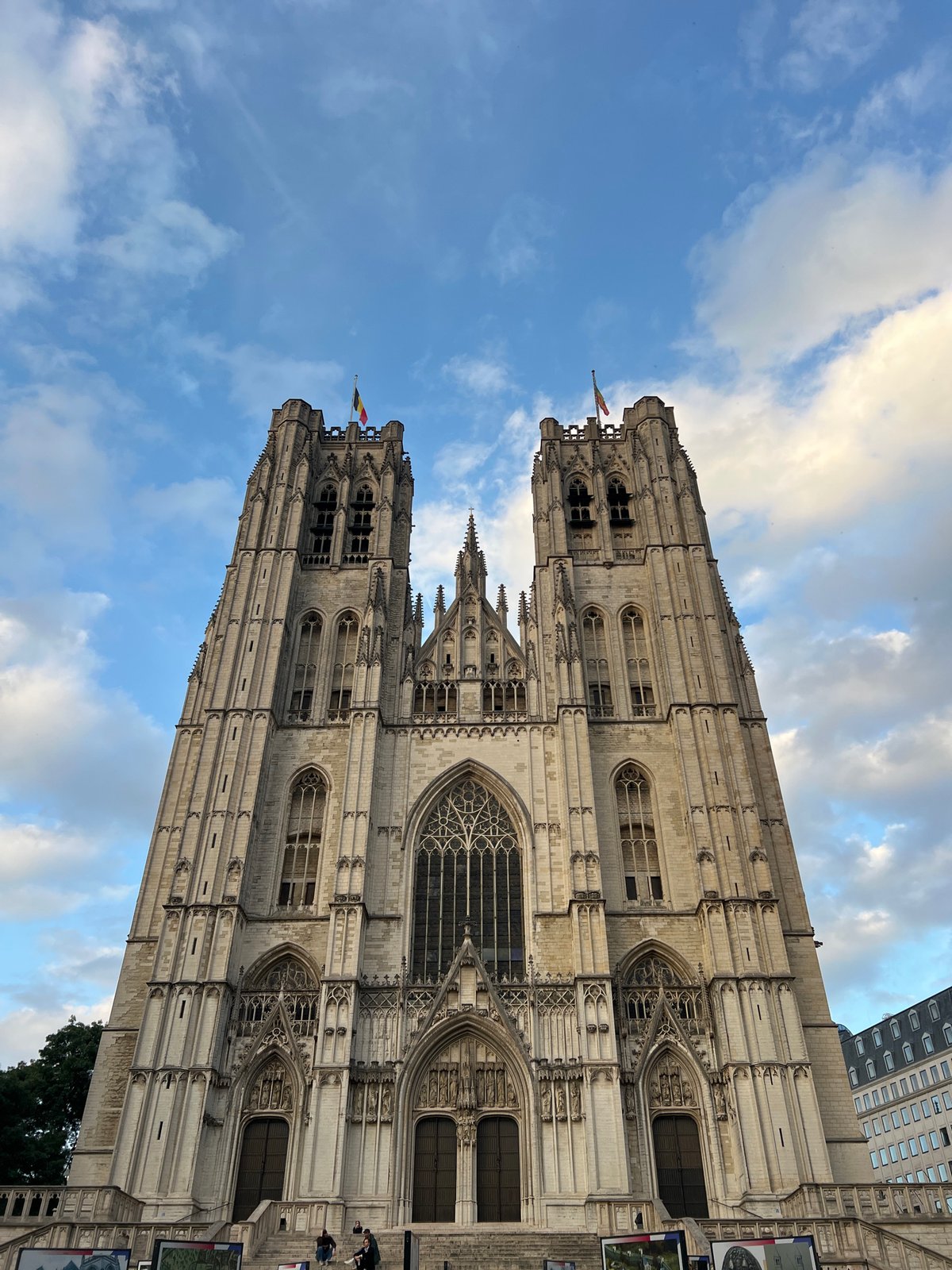 Evening views of Brussels Cathedral from multiple angles