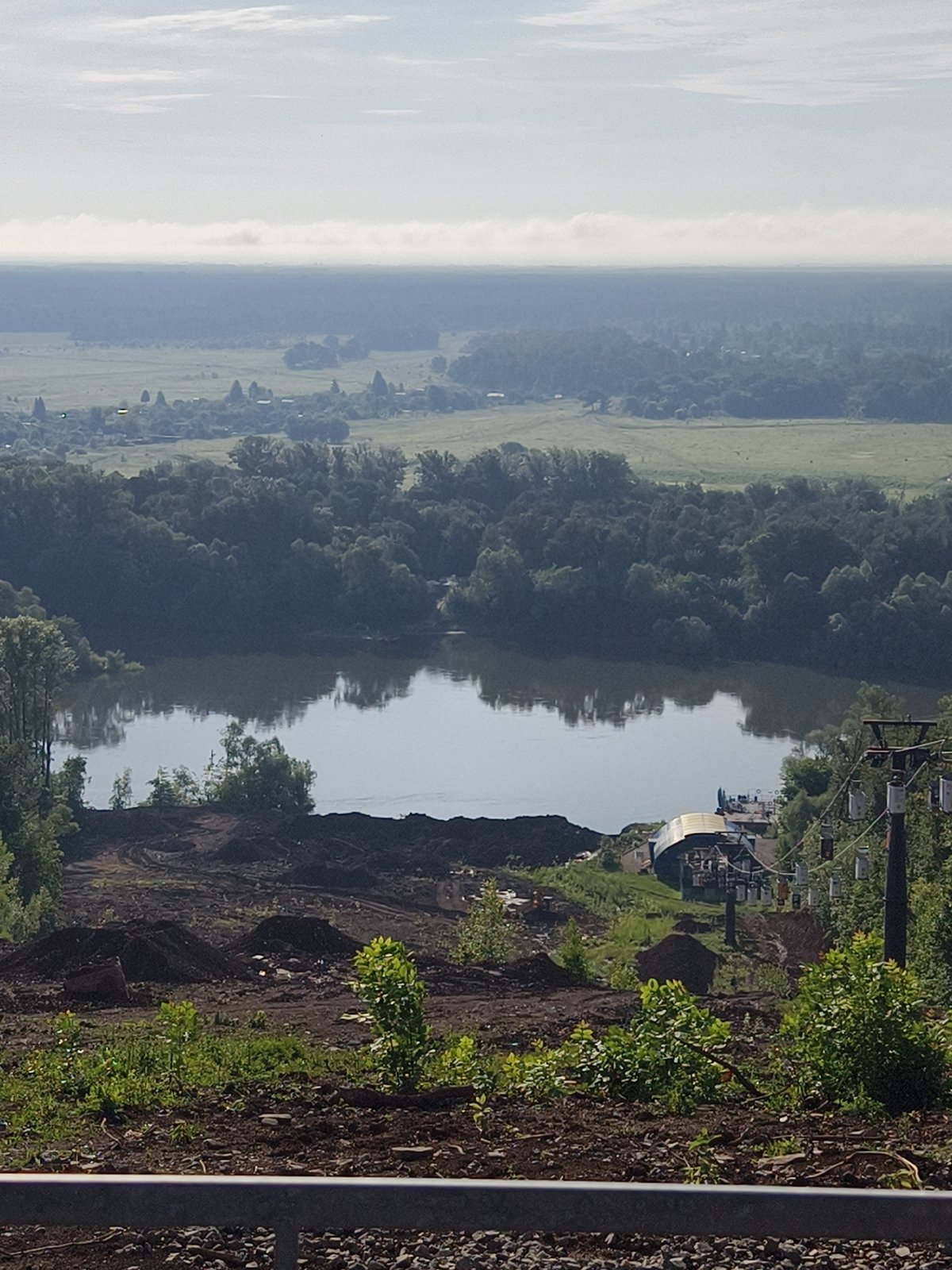 Ufa's hillside cable car and forest trail area in summer