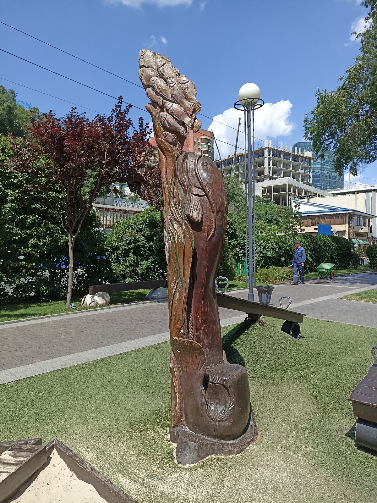 Park sculptures, riverboats, and city streets in Rostov-on-Don