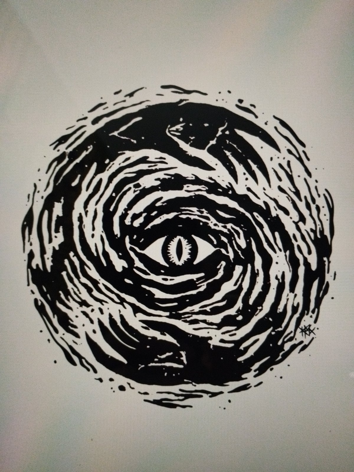 Artistic eye illustration with vortex pattern observed in Rubí