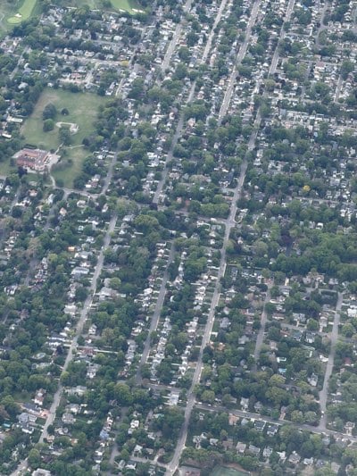 Aerial view captures suburban Cresskill neighborhood grid layout