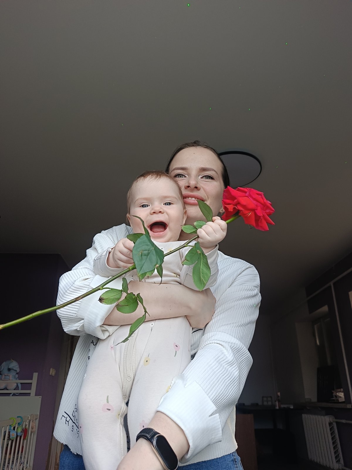 Mother and baby photographed in Rusalevka indoor portrait session