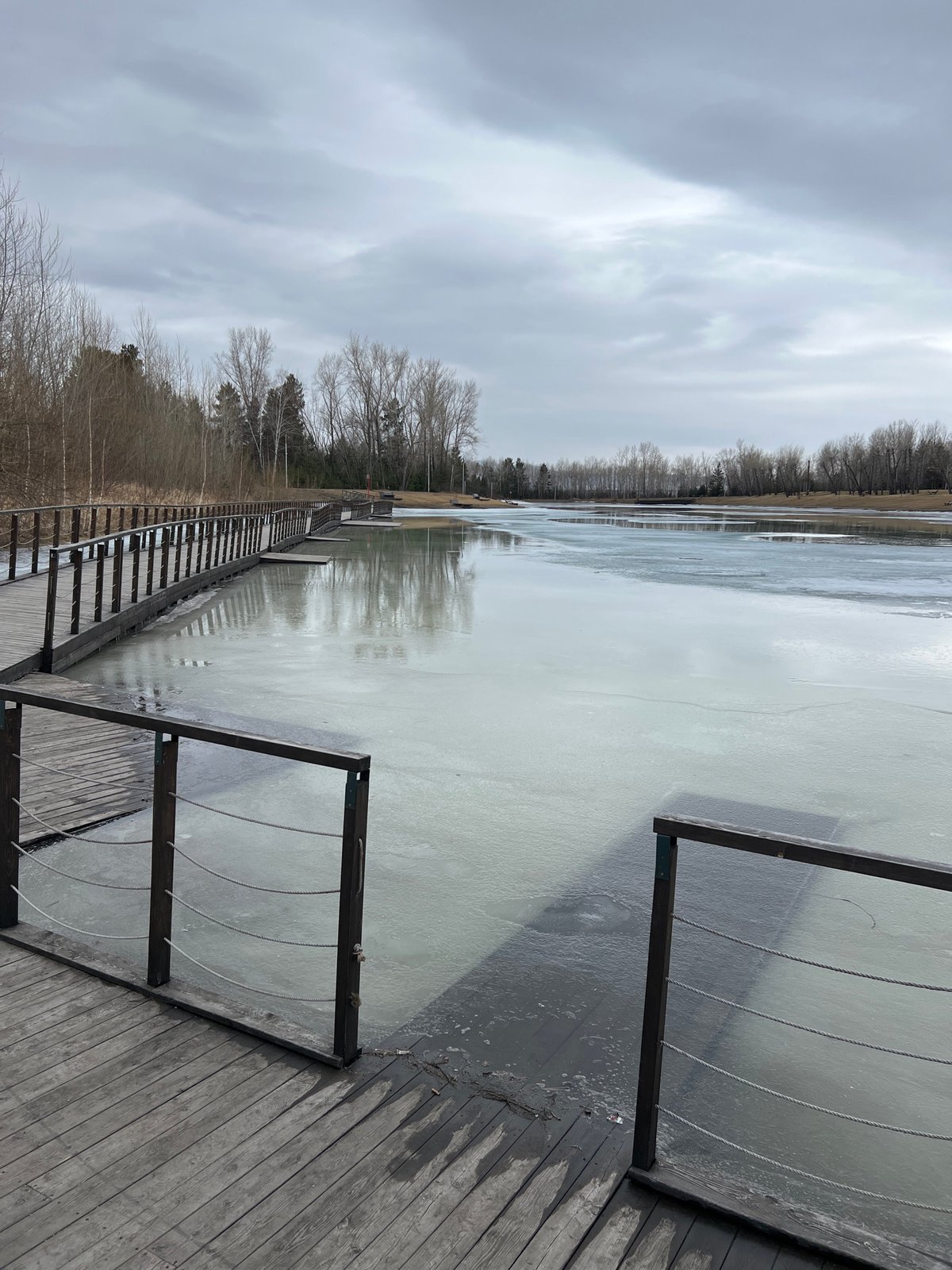 Frozen lake captured from boardwalk in Krasnoyarsk, Russia