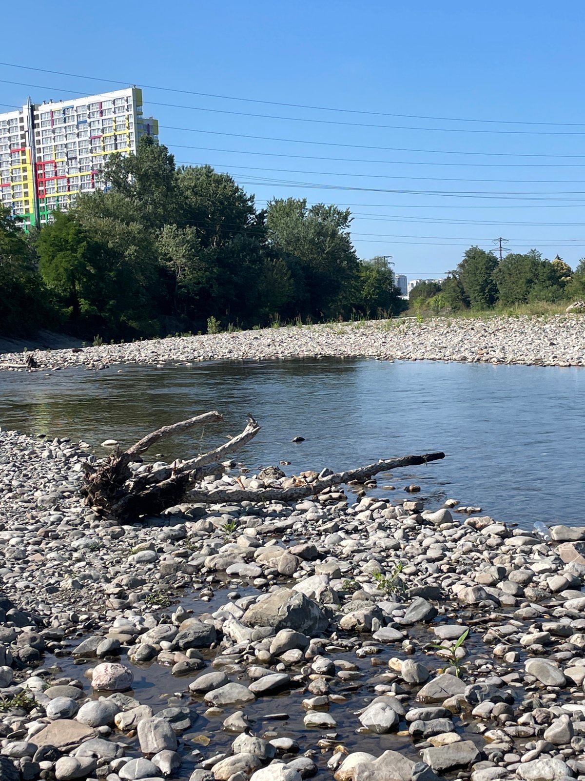 Wading and exploring a clear rocky river in Sochi