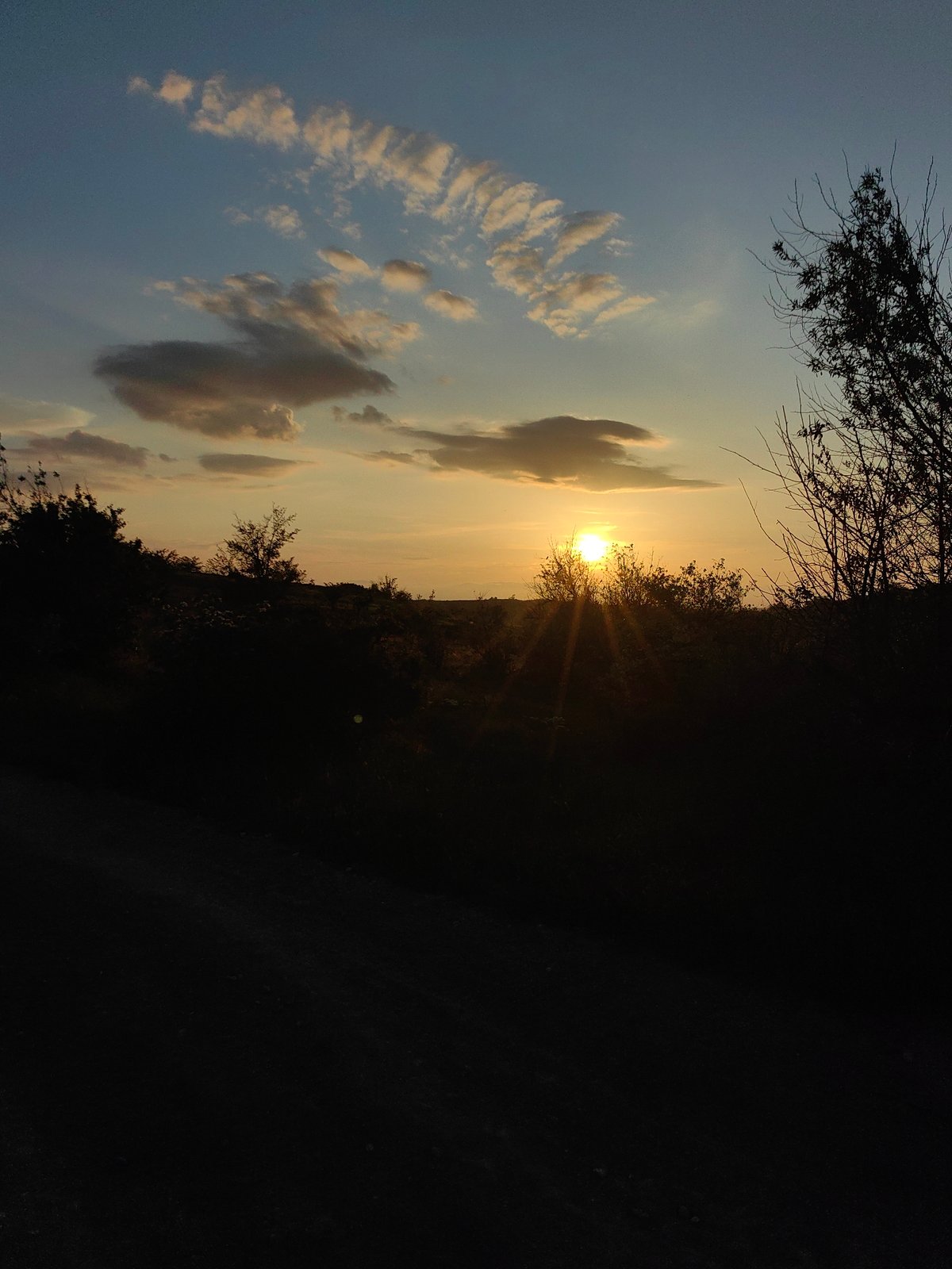 Sunset viewing documented from cliff overlook during golden hour