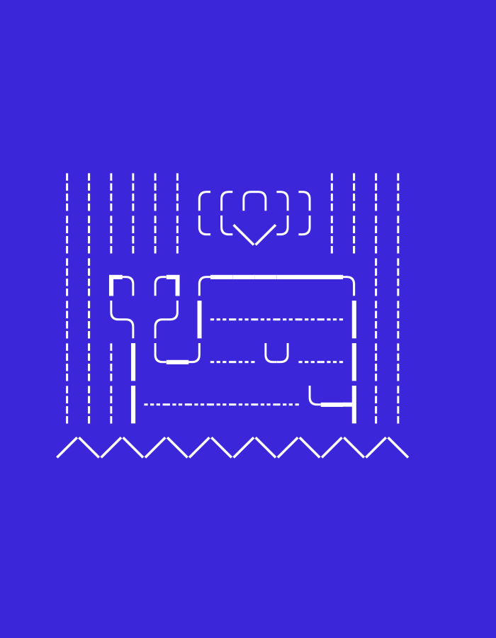 Bold minimal line-art icons span animals, robots, and objects