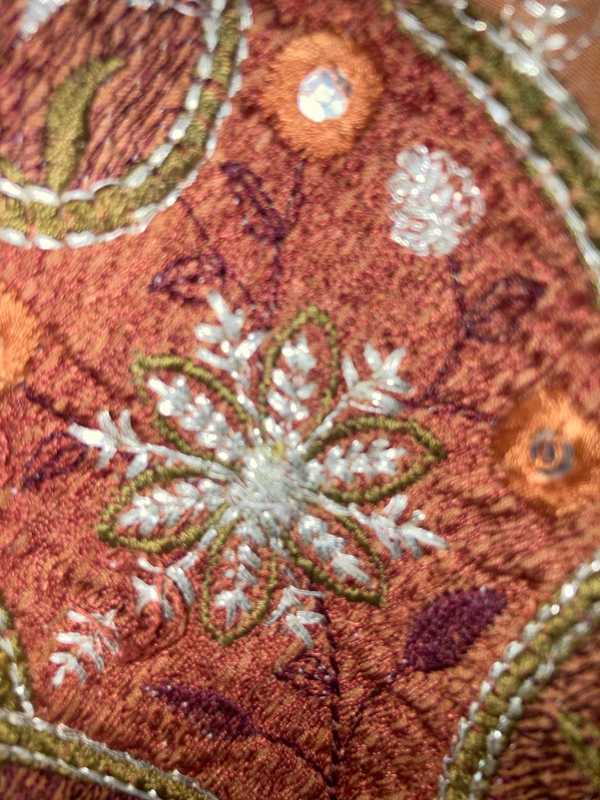 Detailed embroidery textiles photographed up close in Sabadell
