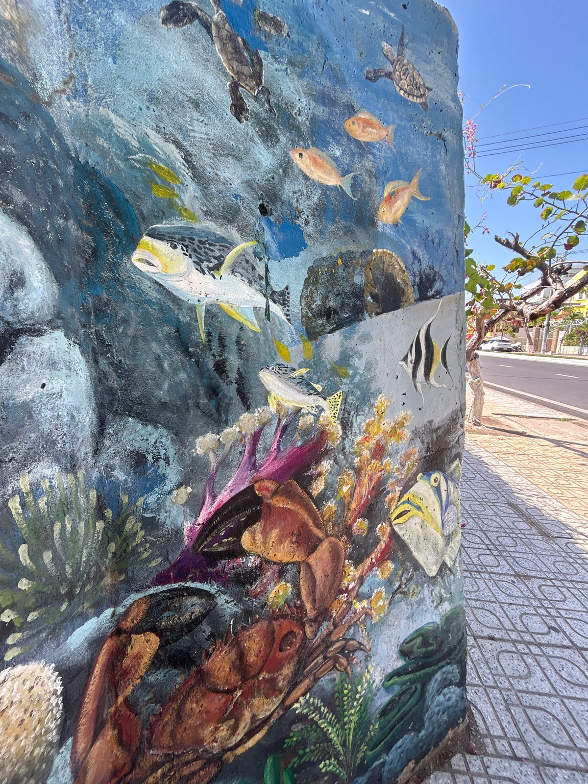 Underwater scene mural spotted on wall in Vietnam