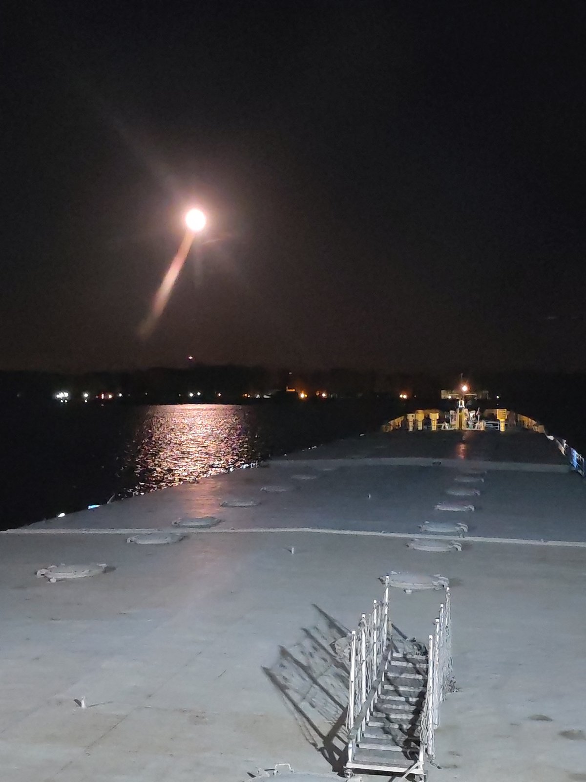 Moonlit night aboard Russian vessel Евгений Орловский documented May 2026
