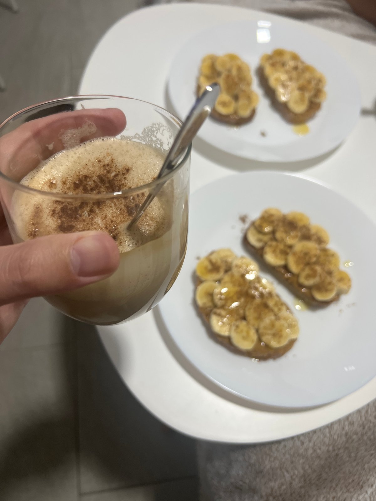 Banana toast breakfast documented in Mogán, Spain