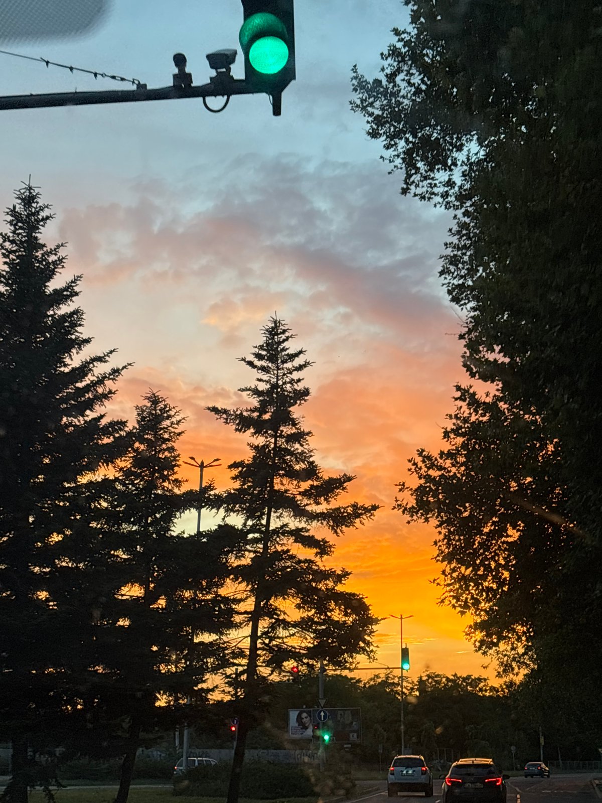 Bright orange sunset over Burgas streets, multiple angles