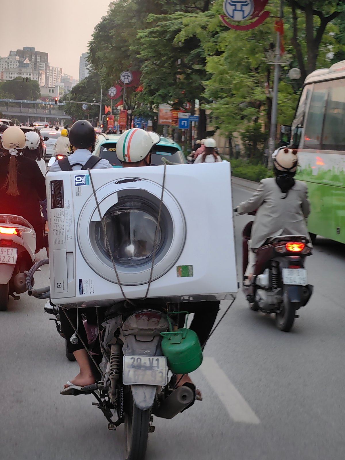 Rush hour traffic documented at busy Hanoi intersection