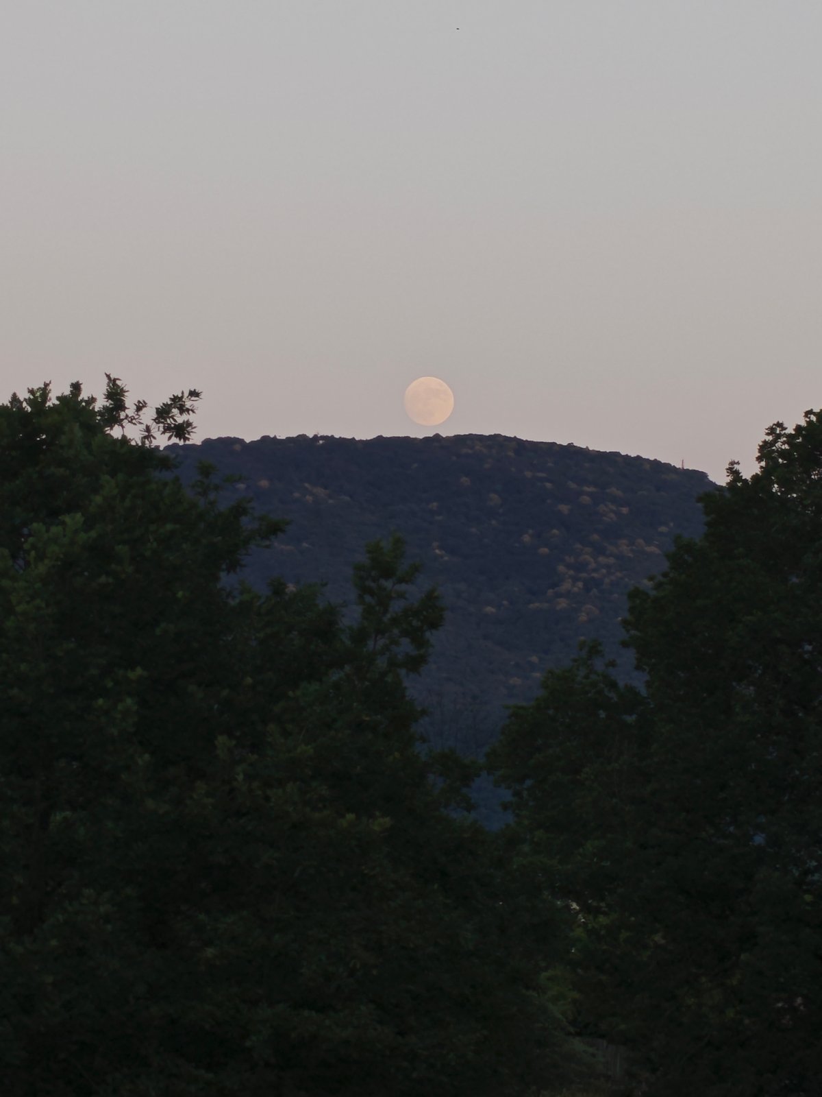 Full moon rising over a quiet Bulgarian village at dusk
