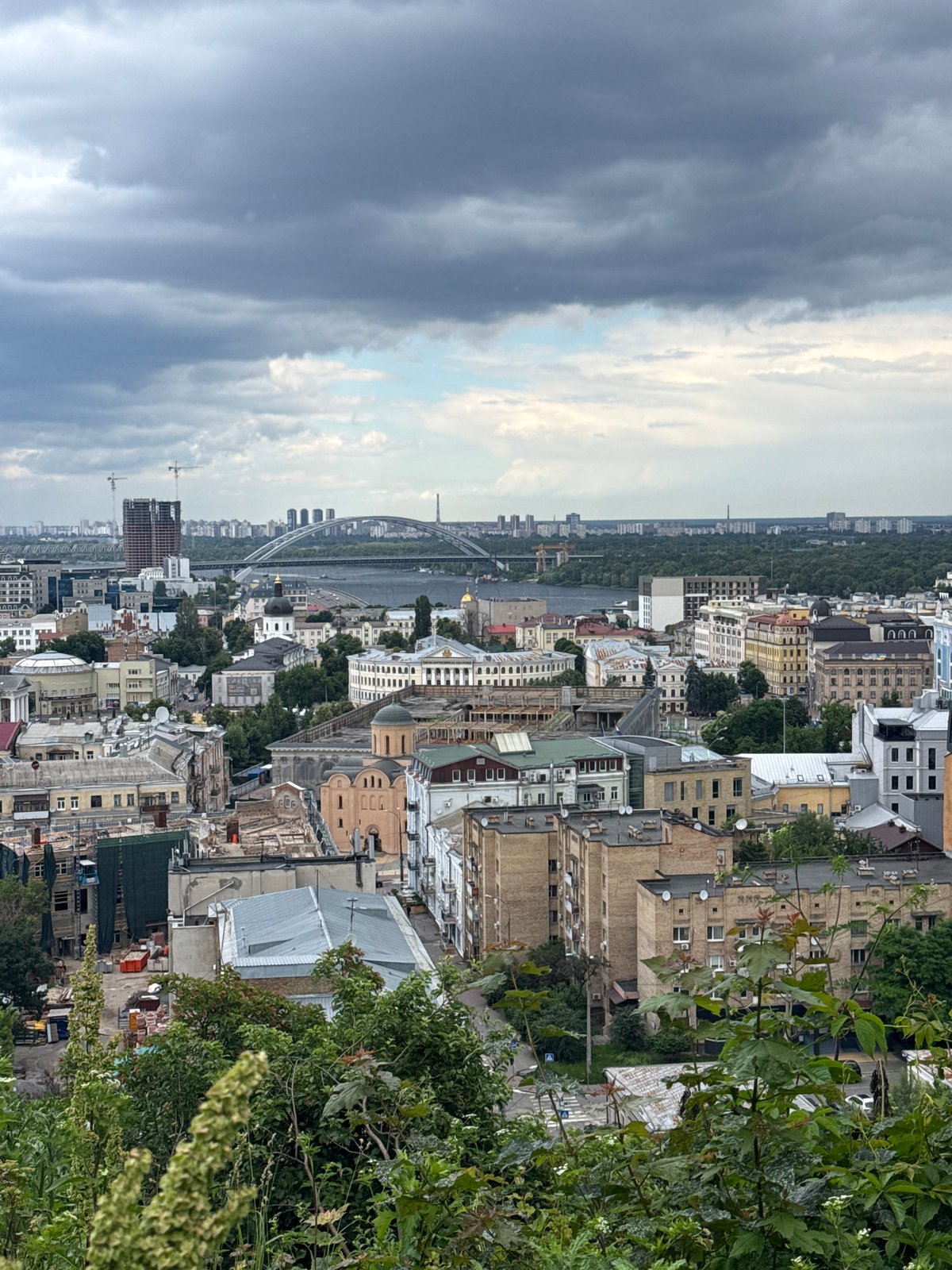 Elevated views of Kyiv cityscape and Dnieper River