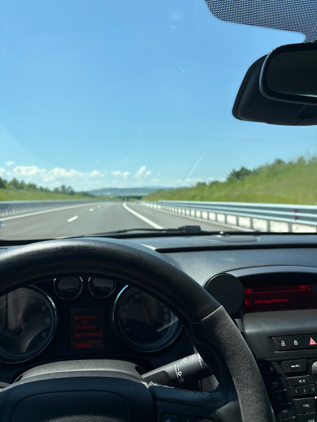 Car interior documented in Toros, Bulgaria showing dashboard view