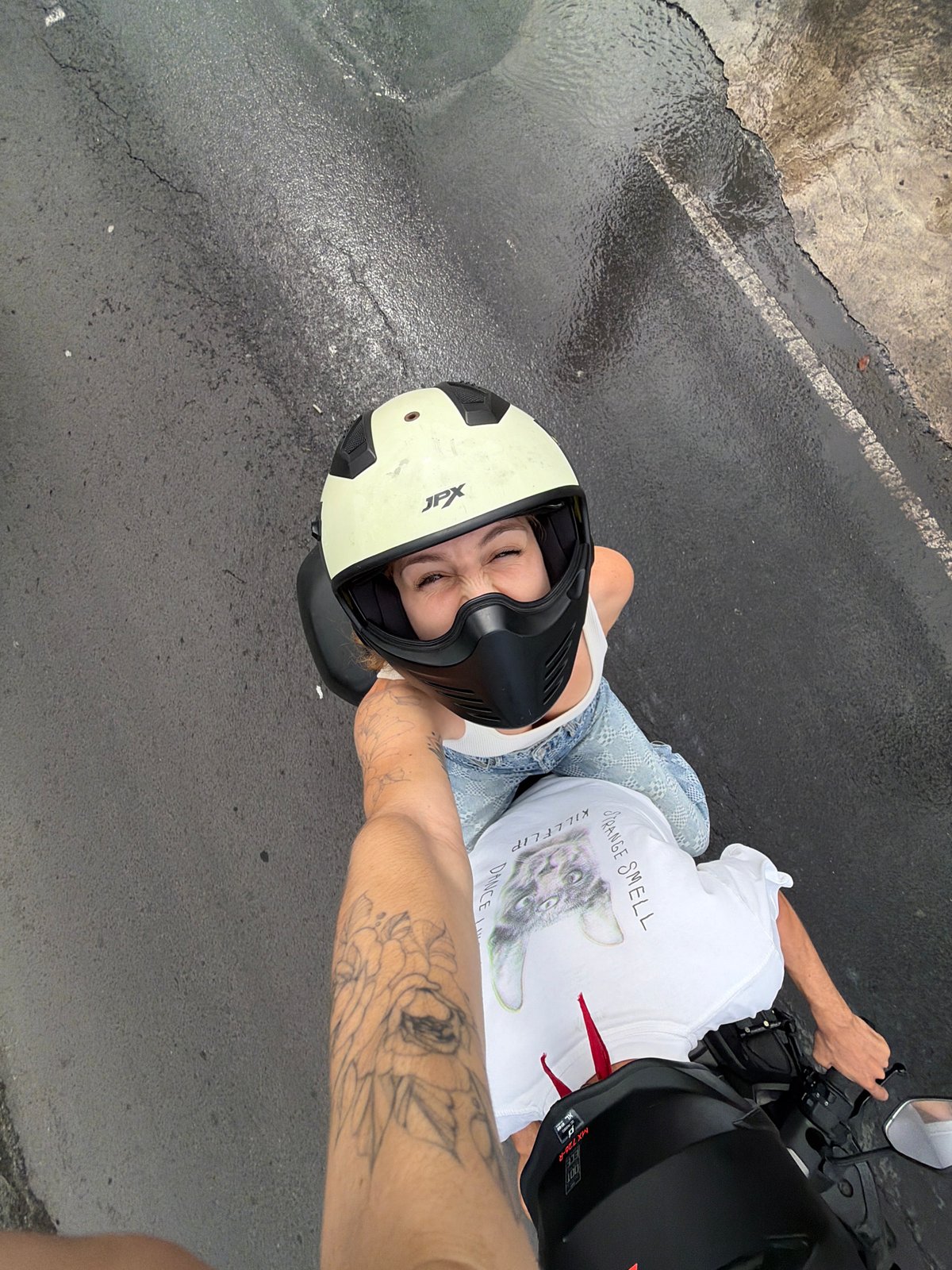 Late-night motorcycle ride captured in North Kuta, Indonesia