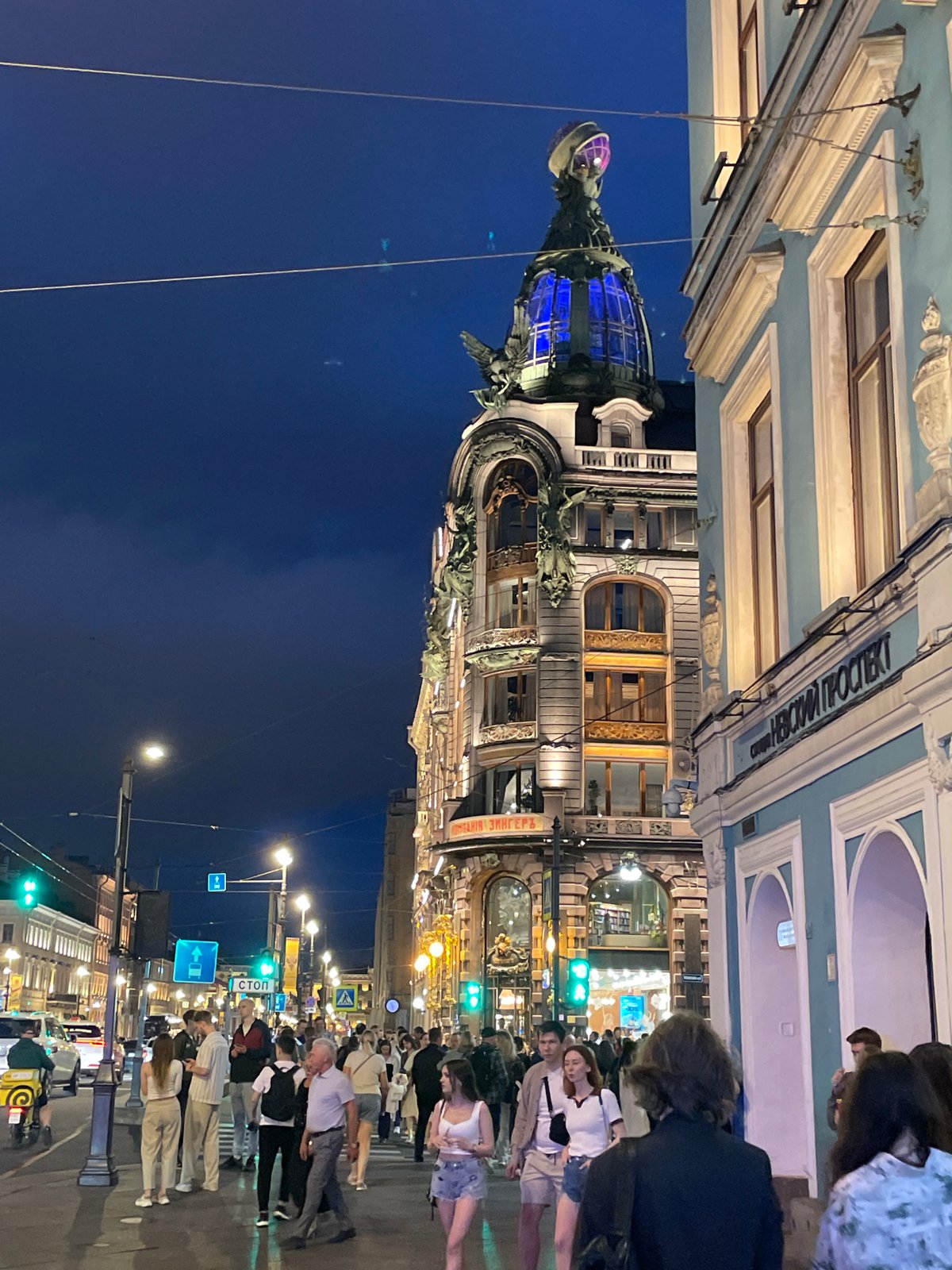 Evening documentation of illuminated historic Saint Petersburg landmarks